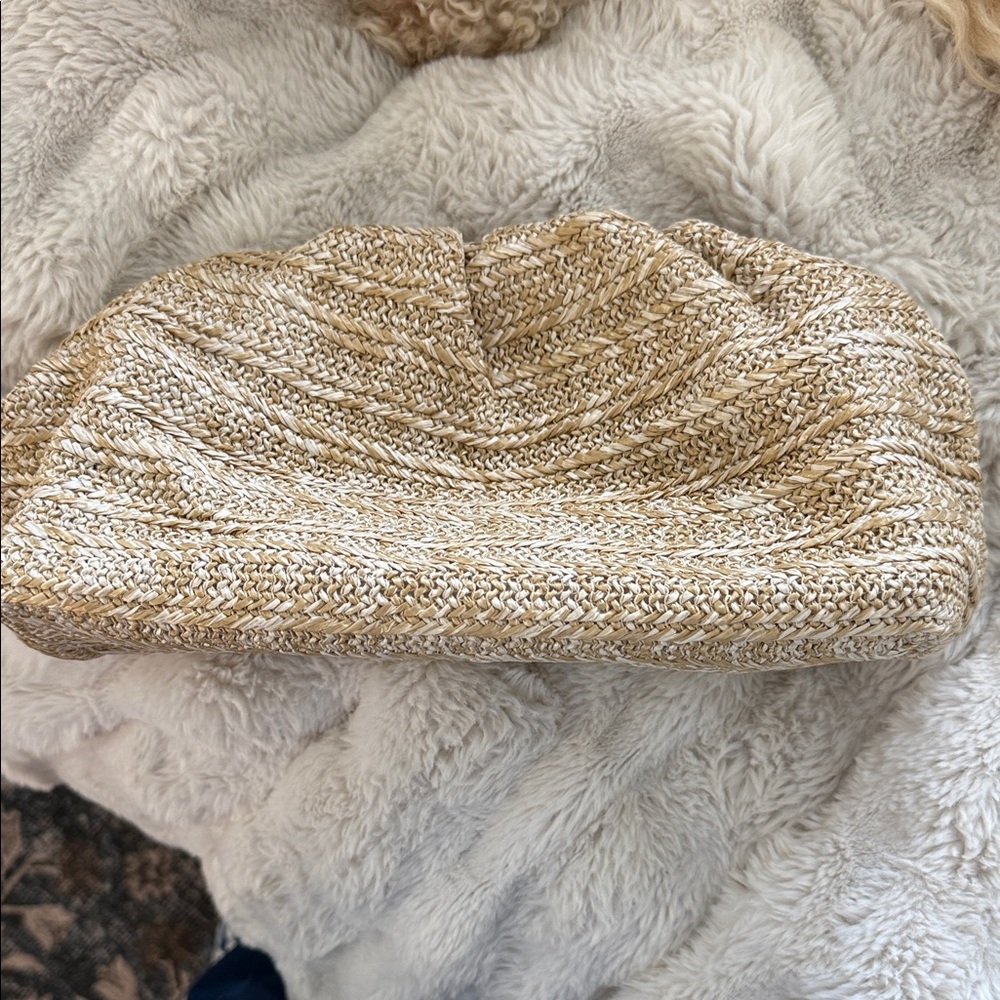 Chico's Braided Straw Clutch with Brown Leather Trim